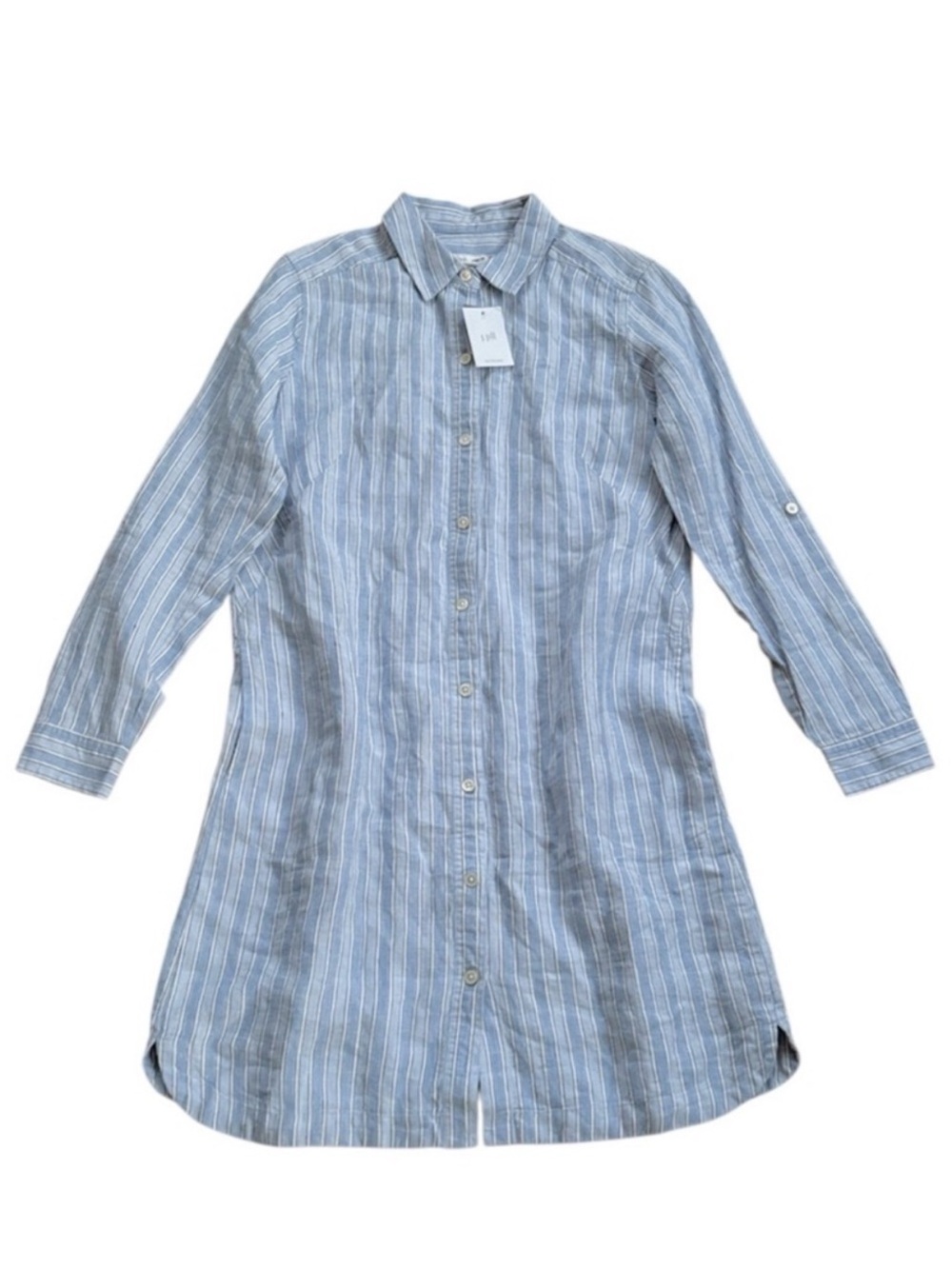 NWT J. Jill Love Linen 100% Linen Striped Roll Tab Sleeve Shirt Dress Petite XS